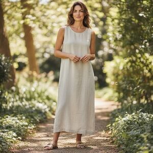 Briggs Beige Linen Blend Sleeveless Maxi Dress NWT